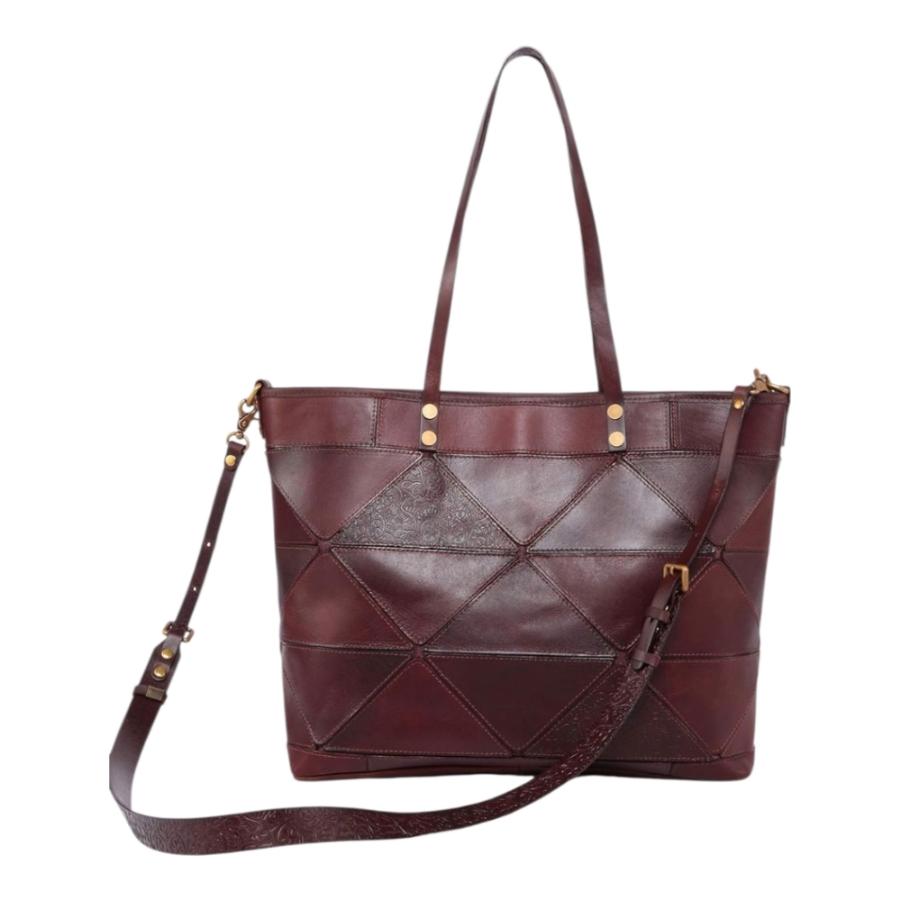 Old Trend Brown Leather Prism Tote With Missing Stud Rivet GUC - Picture 16 of 16